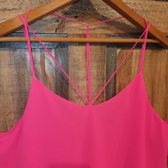 NWT Naked Zebra Hot Pink Strappy Double Layer Flowy Sleeveless Tank Top Blouse M - Picture 2 of 11